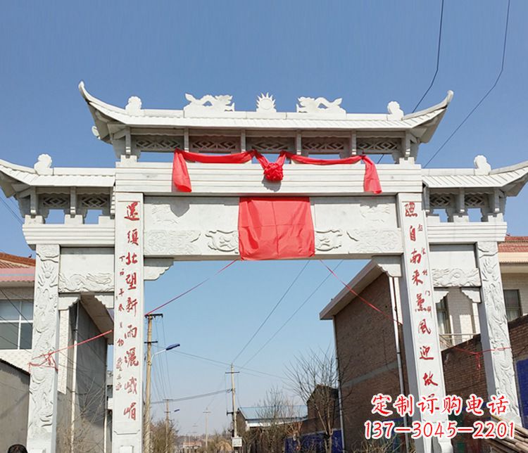 潍坊汉白玉三门石牌坊石雕——精致而优雅