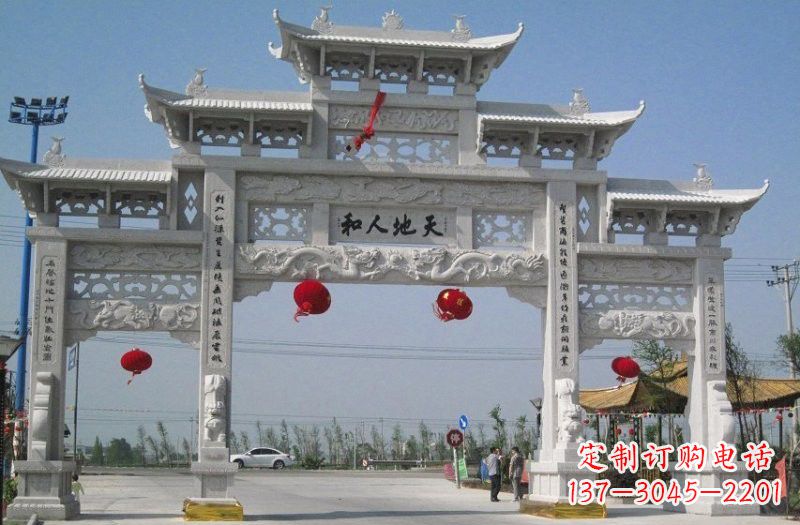 潍坊汉白玉三门五楼牌坊石雕,让艺术永恒不朽