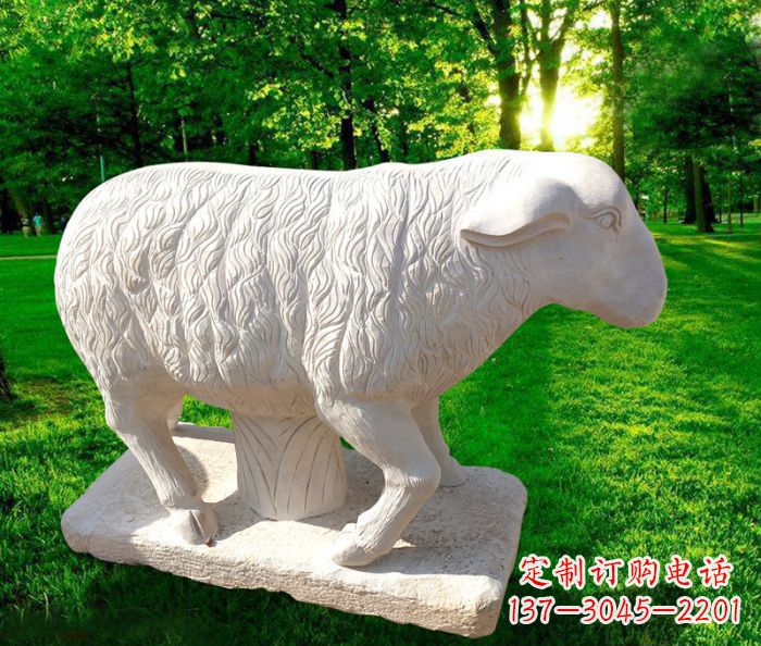 潍坊中领雕塑的汉白玉山羊石雕是一件雕刻精美的…