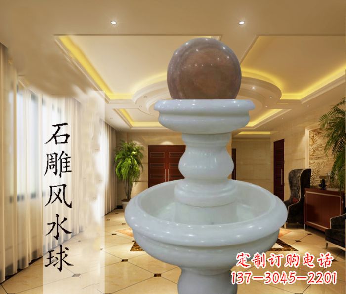 潍坊尊贵精致的汉白玉双层风水球石雕