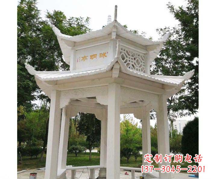 潍坊高雅典雅的汉白玉双层六角凉亭石雕