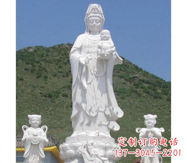 潍坊汉白玉送子观音善财童子龙女雕塑