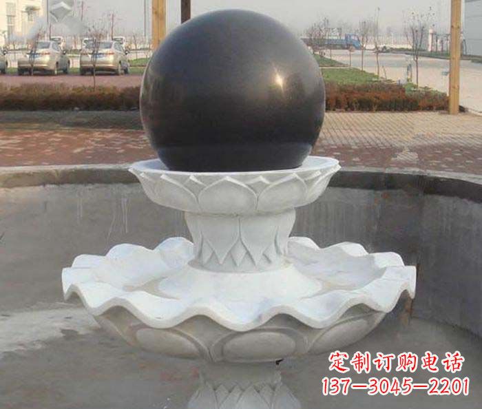 潍坊汉白玉小型风水球喷泉石雕
