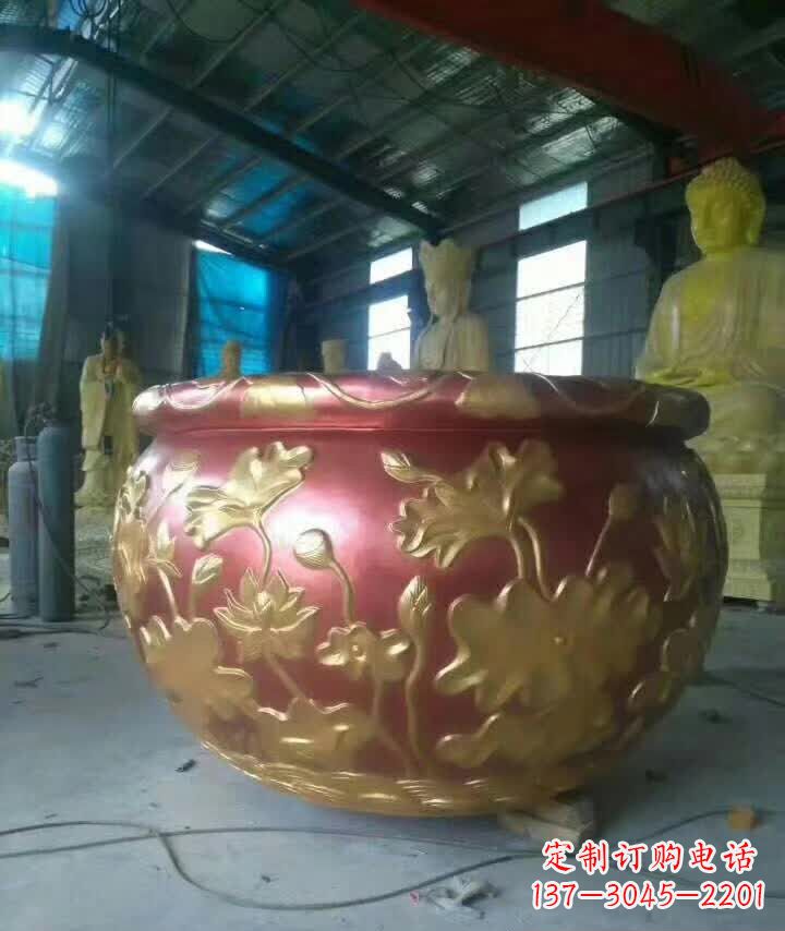 潍坊荷花水缸铜雕塑,高雅奢华!