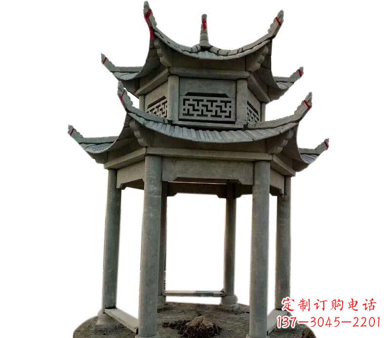 潍坊户外双层六角凉亭石雕