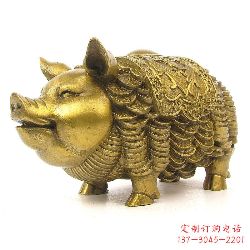 潍坊黄铜金猪招财雕塑摆件-企业商场风水招财动物美陈