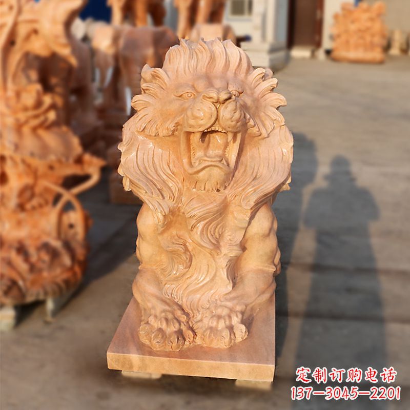 潍坊象征力量的汇丰狮子红石雕