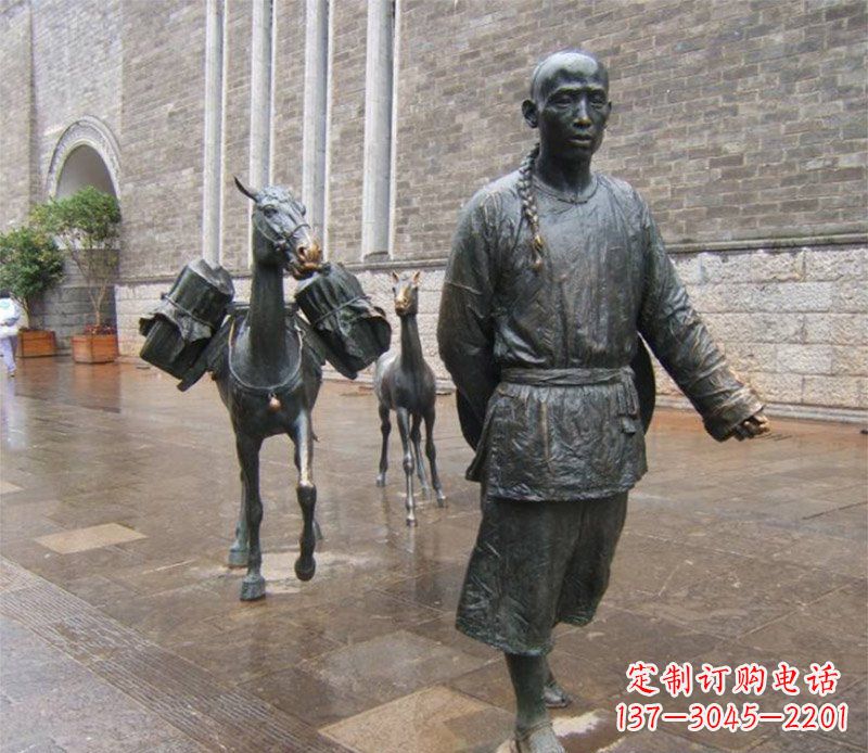 潍坊中领雕塑专业定制古代人物小品毛驴铜雕