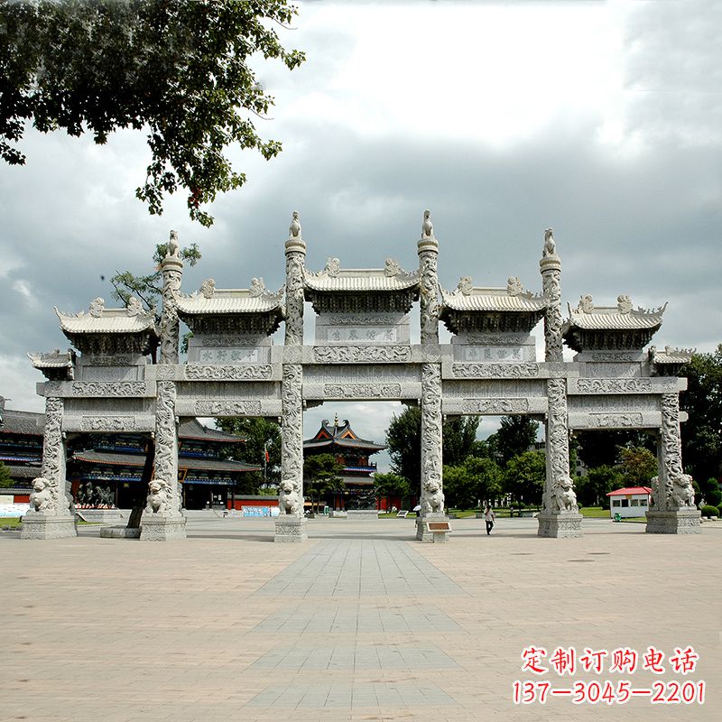 潍坊景区大型五门石牌坊