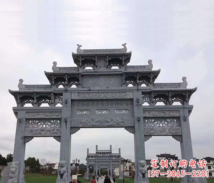 潍坊景区仿古三门五楼石牌坊石雕