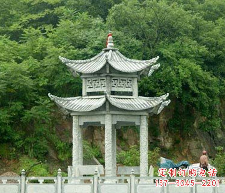 潍坊景区仿古双层石凉亭石雕