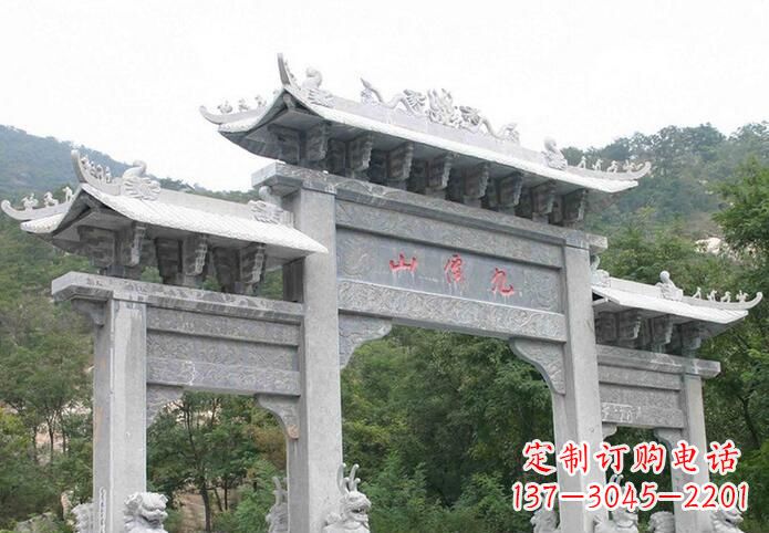 潍坊三门仿古牌坊石雕,精美绝伦