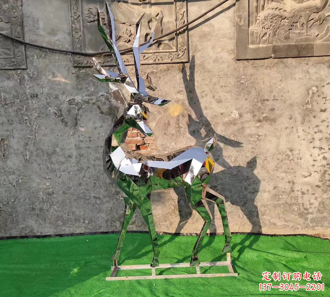 潍坊镜面不锈钢几何梅花鹿雕塑