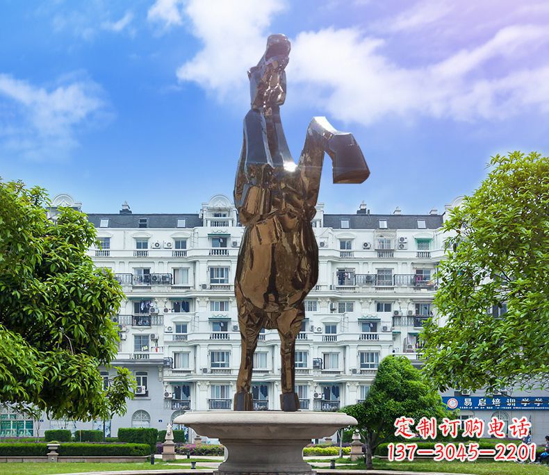 潍坊镜面城市经典不锈钢奔马塑像