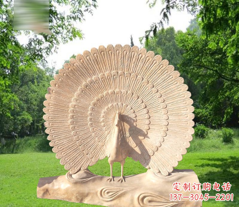 潍坊孔雀开屏石雕公园雕塑