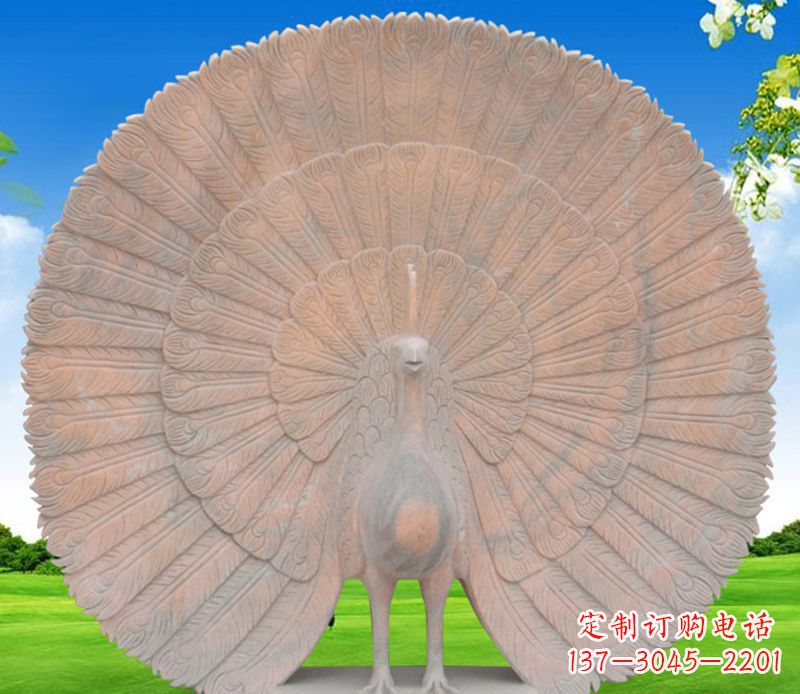 潍坊孔雀开屏石雕公园动物摆件