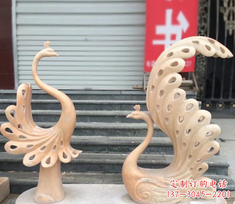 潍坊孔雀石雕园林景观摆件