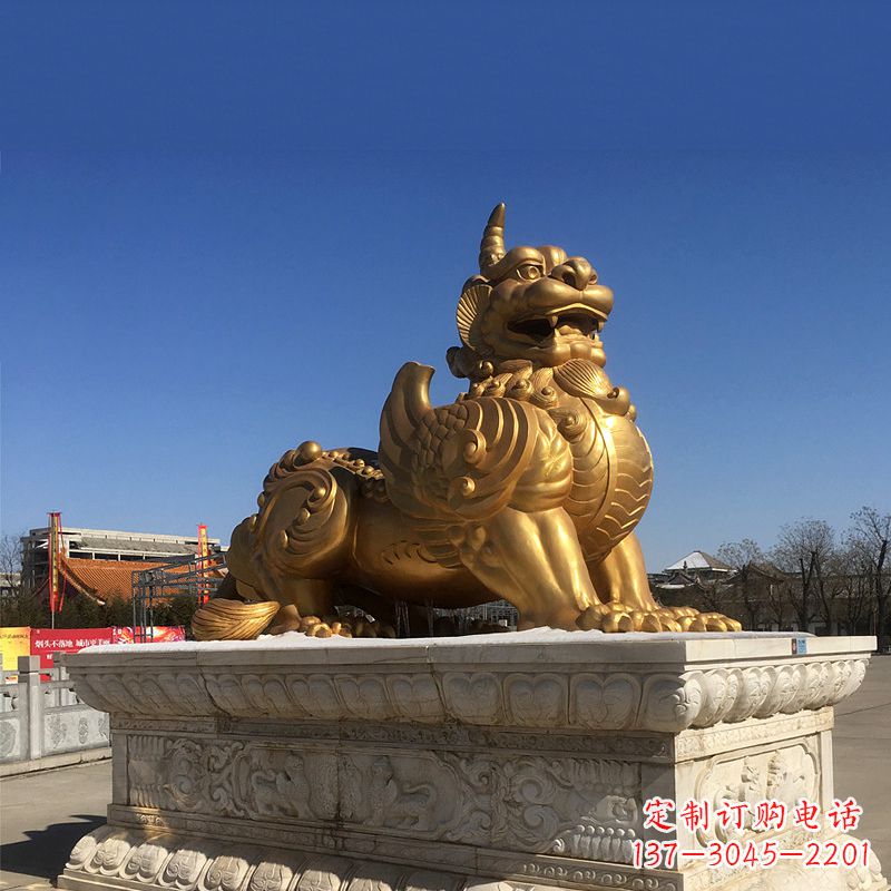 潍坊鎏金铜獬豸雕塑-给您的园林更多灵魂