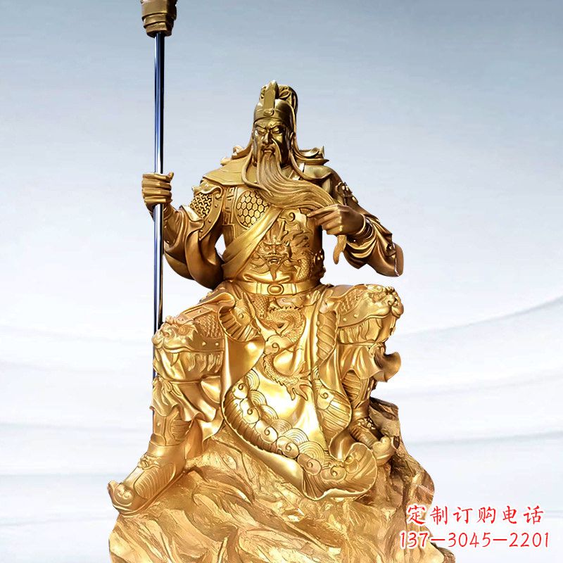 潍坊全新鎏金五虎上将关羽铜雕,精致细腻!
