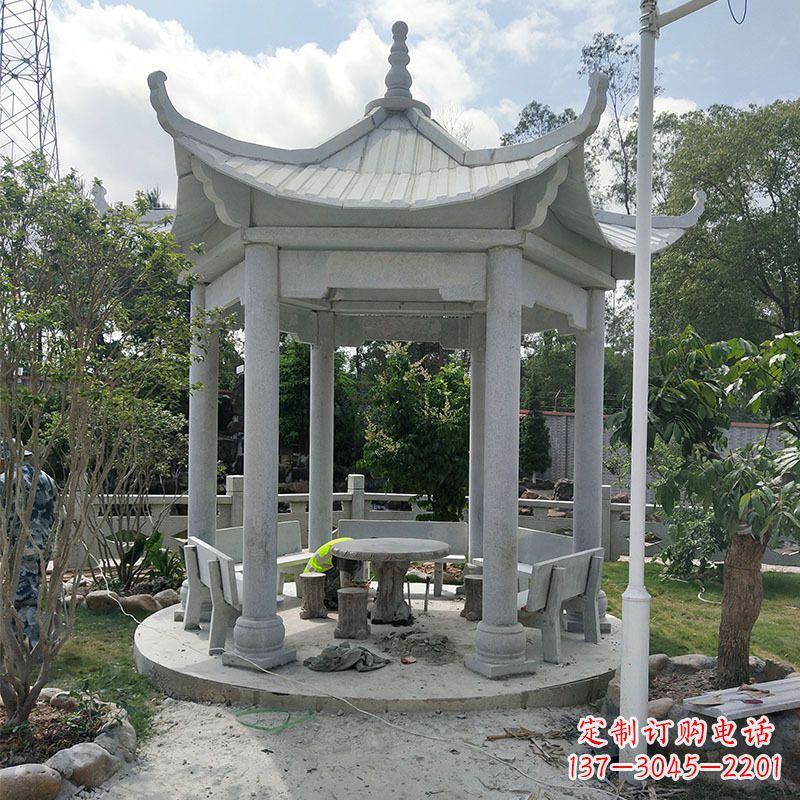 潍坊六角大理石凉亭雕塑中领雕塑是一家专业的雕…