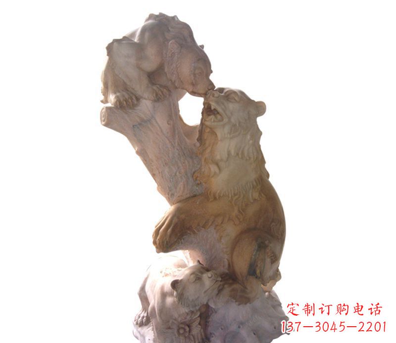 潍坊母子狗熊石雕公园动物雕塑