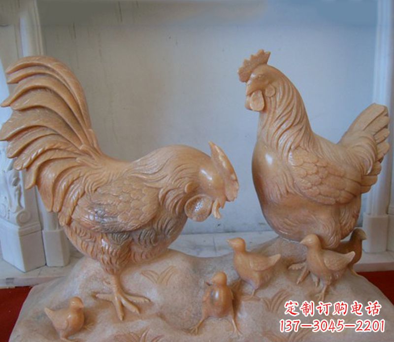 潍坊中领雕塑--精致石雕母子鸡动物雕塑