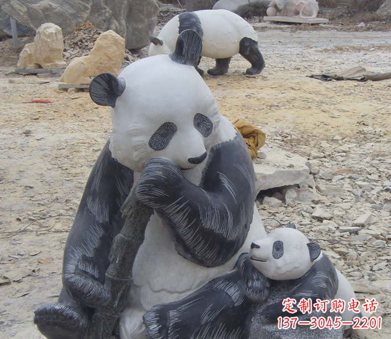 潍坊母子熊猫石雕仿真动物雕塑