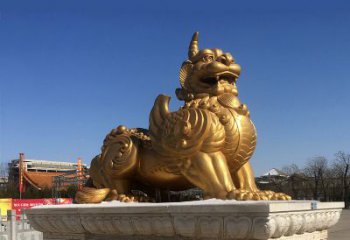 潍坊鎏金铜獬豸雕塑-给您的园林更多灵魂