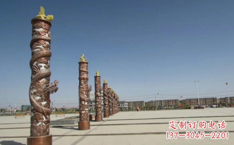 潍坊中领雕塑|专业定制盘龙柱广场柱子铜雕