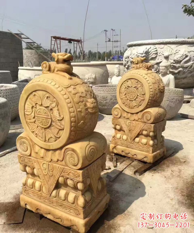 潍坊福瑞貔貅抱鼓石雕塑,传承中国古老文化