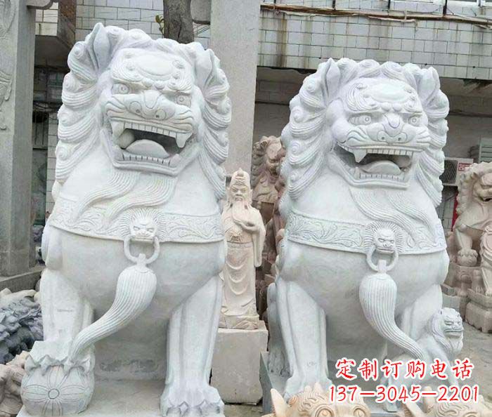 潍坊企业景观大理石狮子石雕 (3)