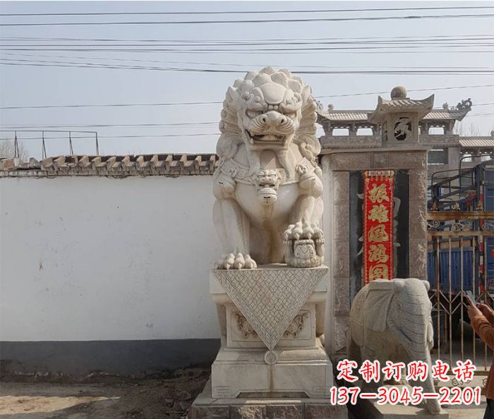 潍坊企业景观大理石狮子石雕 (9)