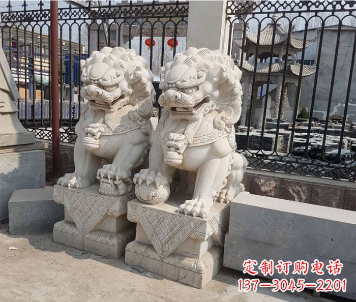 潍坊企业景观大理石狮子石雕 (11)