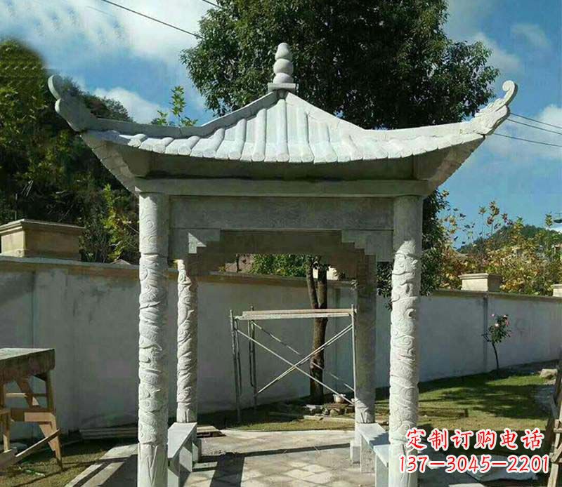 潍坊精美绝伦的青石单层四角凉亭雕塑