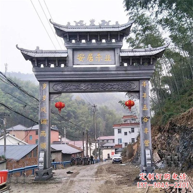 潍坊青石单门石牌坊——精美传承中国传统文化雕塑
