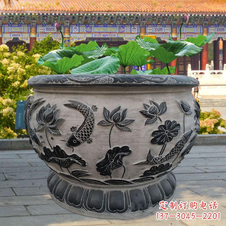 潍坊精美绝伦的青石鱼缸雕塑