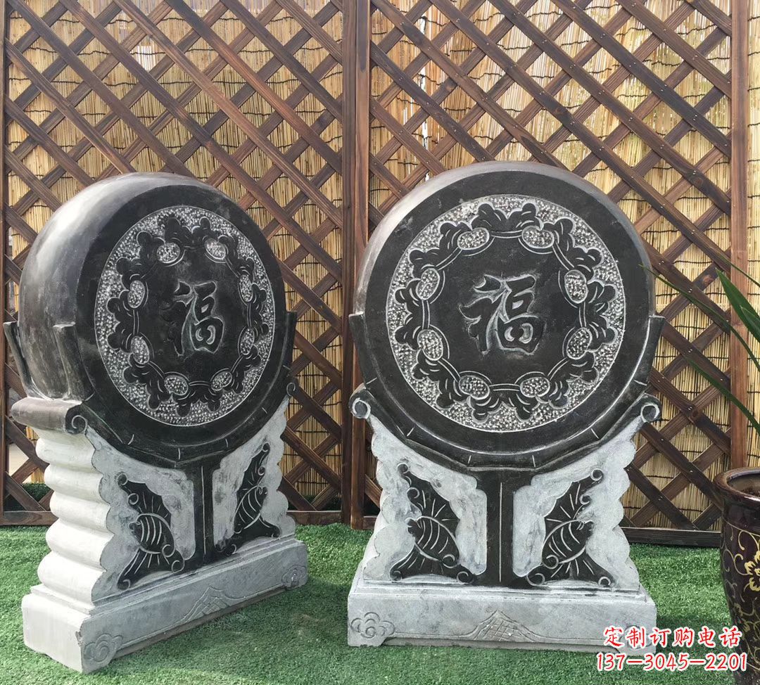 潍坊青石仿古福字抱鼓雕塑,让您的家园更加美观