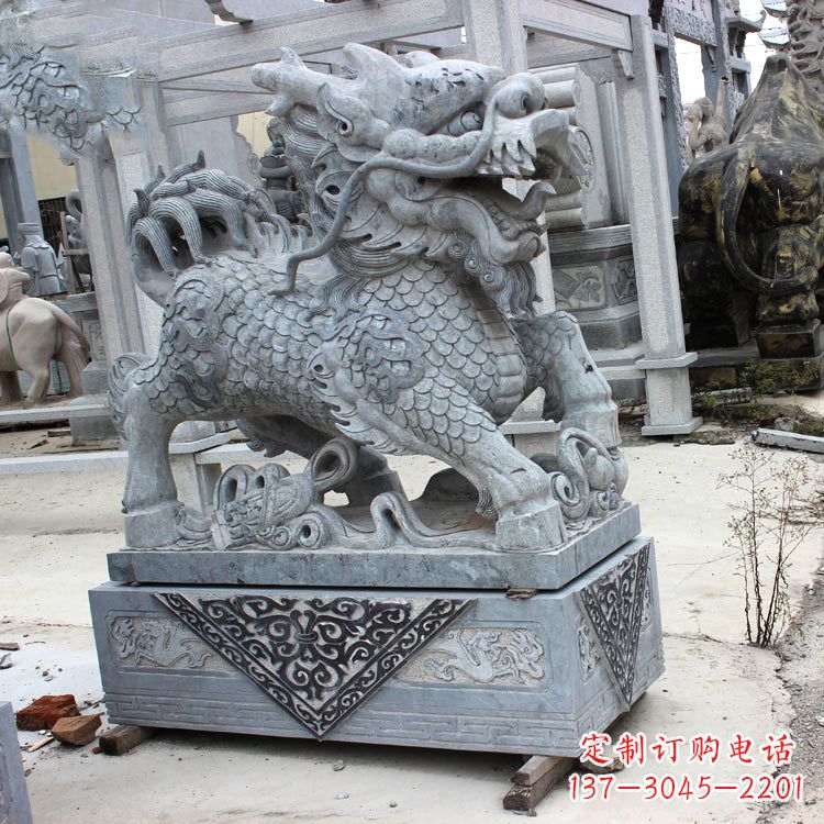 潍坊色彩缤纷的青石仿古石雕麒麟