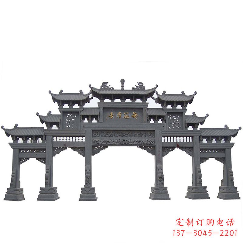 潍坊传承千年历史青石仿古五门石雕牌楼