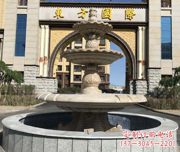 潍坊三层欧式喷泉石雕,为小区增添质感