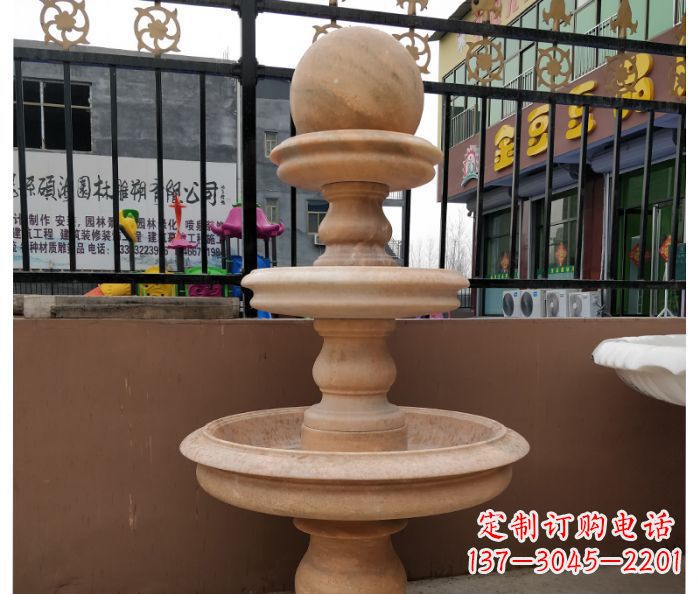 潍坊风水球石雕,晚霞红别墅装饰精品