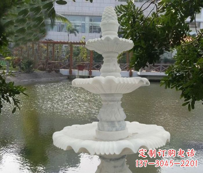 潍坊精致美观的三层喷泉汉白玉公园石雕