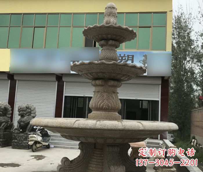 潍坊三层砂岩喷泉欧式石雕,定制专属你的雕塑