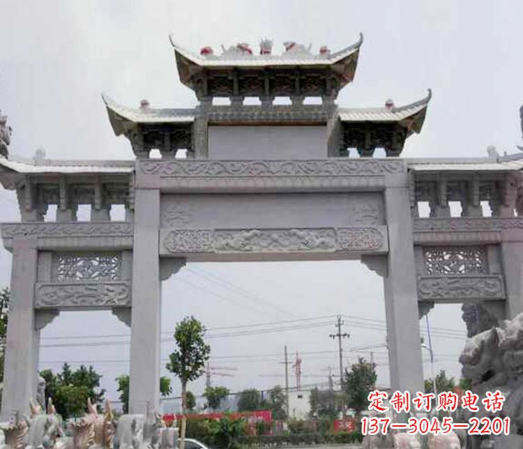 潍坊中领雕塑-三门牌坊大理石石雕