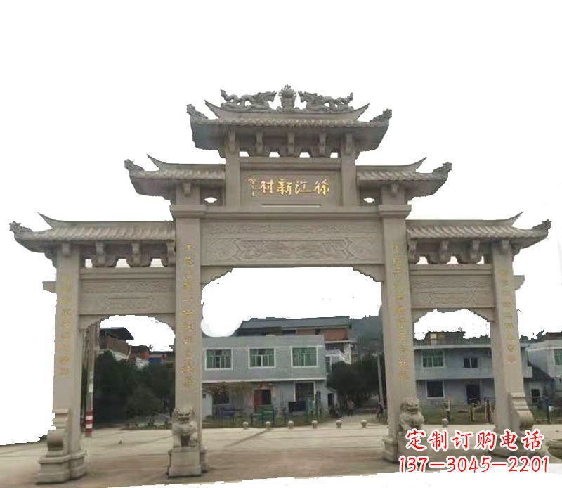 潍坊三门牌坊仿古石雕,雕刻精美传承传统
