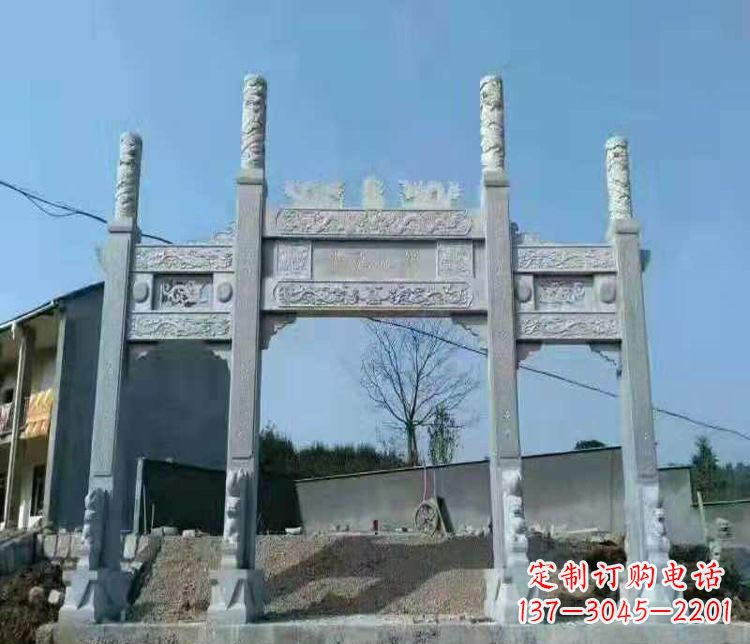 潍坊三门仿古牌坊石雕,精致雕刻典雅之美