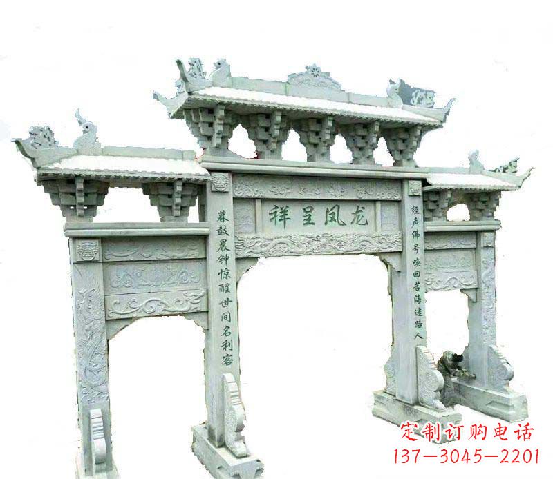 潍坊中领雕塑:三门牌坊石雕