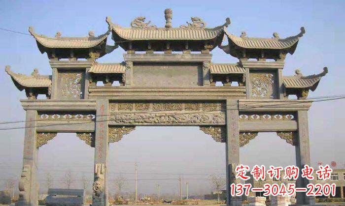 潍坊特色街角石雕牌坊精致典雅的装点
