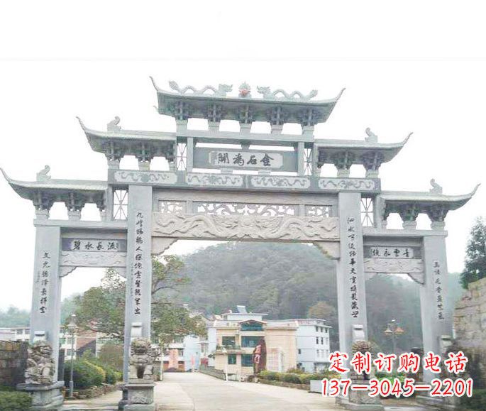 潍坊三门五楼石牌坊石雕——精美精致的多层次雕刻