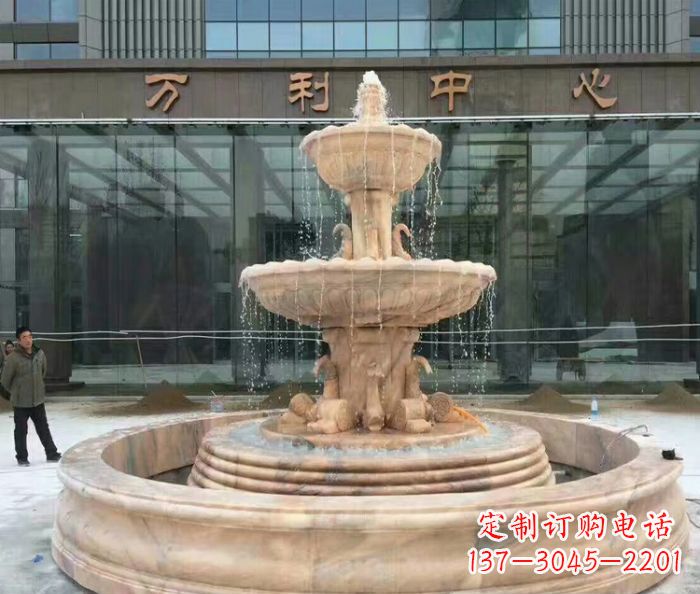 潍坊晚霞红三层欧式喷泉石雕—来自中领雕塑的艺术匠心品质